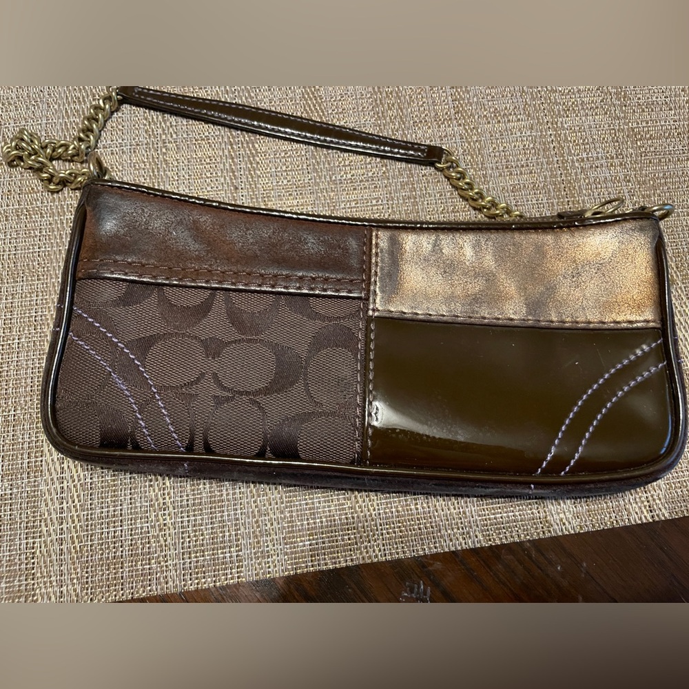 Coach Brown Patchwork canvas and leather hand bag